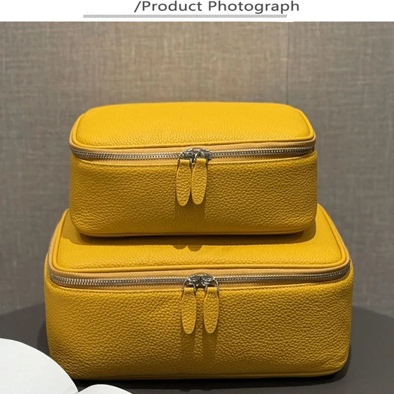 Leather large-capacity fashionable box-shaped makeup bag, portable multi-functional wash bag, simple travel cosmetic storage