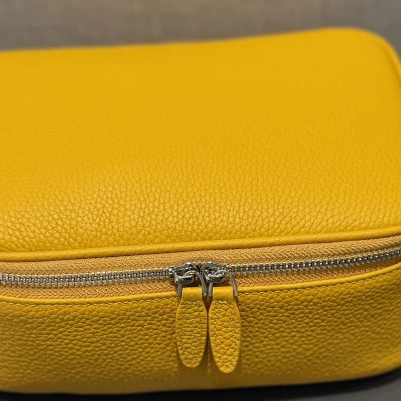 Leather large-capacity fashionable box-shaped makeup bag, portable multi-functional wash bag, simple travel cosmetic storage