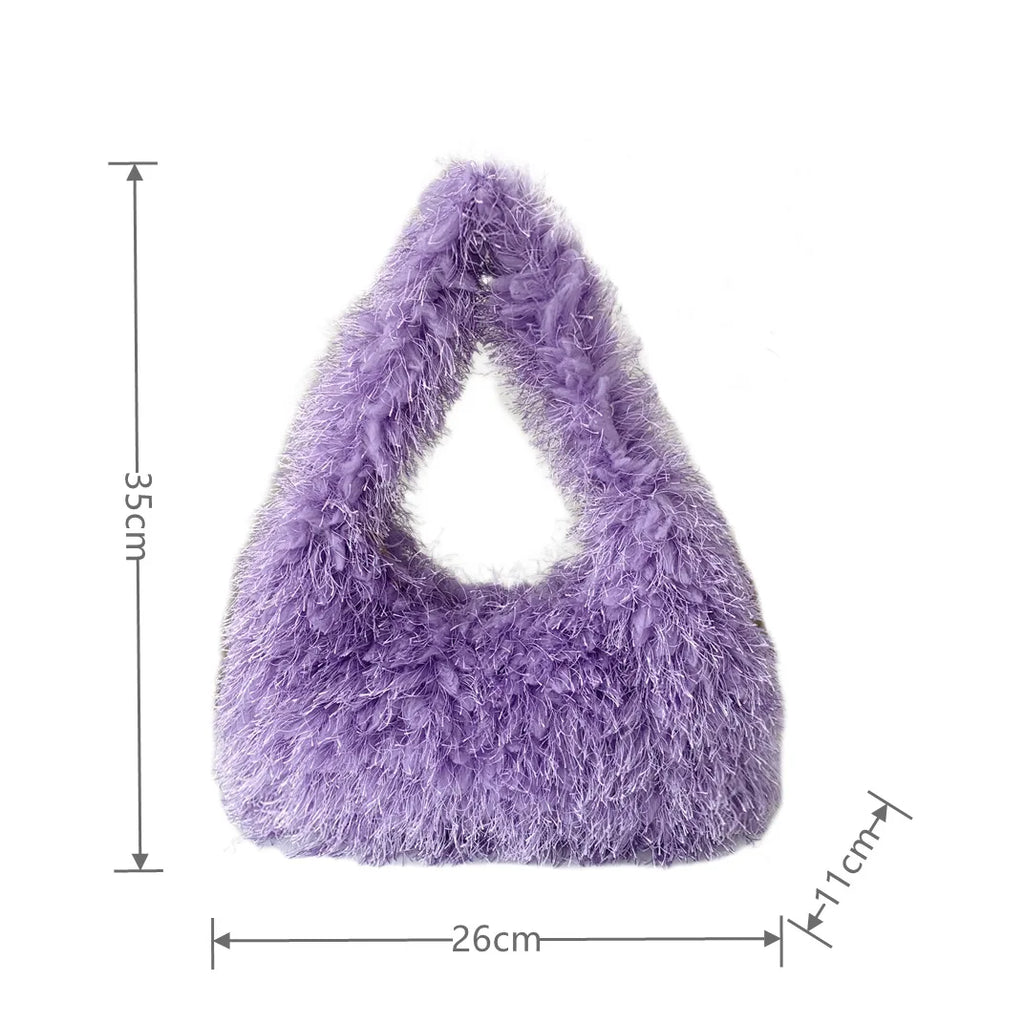 Solid Color Faux Fur Women's Furry Shoulder Bag Sweet Winter Plush Ladies Tote Handbags Simple Female Underarm Bags Purse Clutch