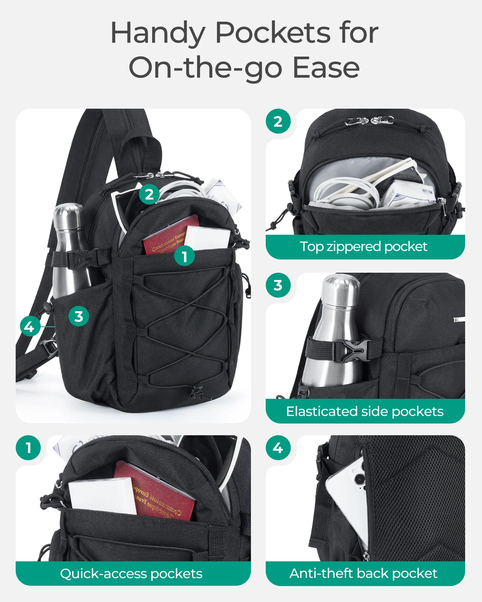 BAGSMART Small Crossbody Sling Bag Casual Sport Chest Shoulder Bag Outdoor Men's and Women's Wallet Travel Purse